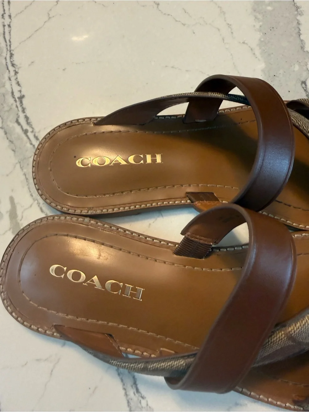 COACH Harlan Signature Canvas Leather Slide Sandals